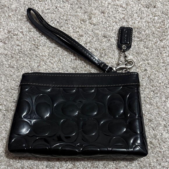 Coach Glossy Black Embossed Wristlet - Picture 2 of 10